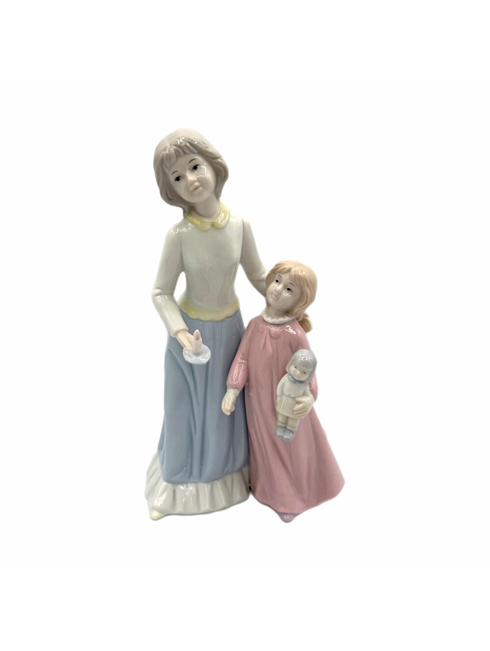 Vintage Woman Next to Daughter Holding Doll Porcelain Figurine / Statue